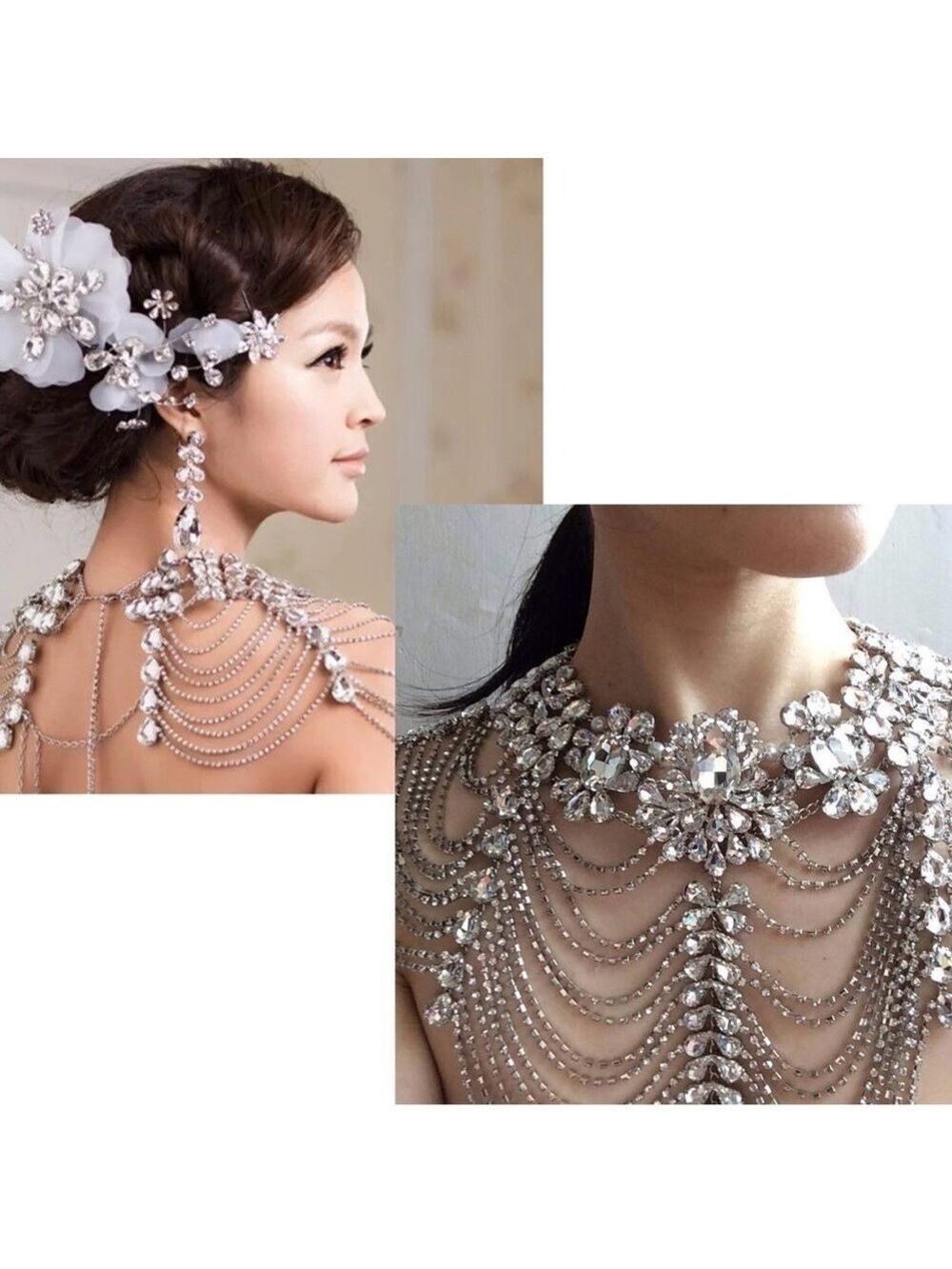Bridal Luxury Wedding Body Jewelry Crystal Rhinestone Necklace Chains Statement